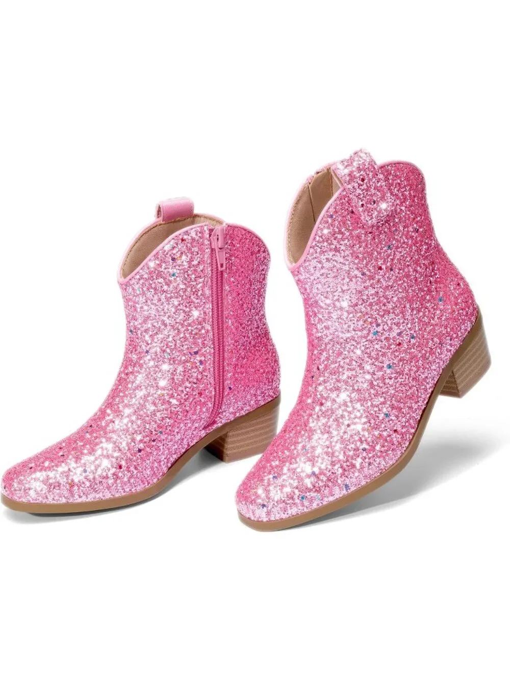 Women's Pink-glitter Rhinestone Halloween Zipper Non-Slip Cowgirl Sparkle Boots